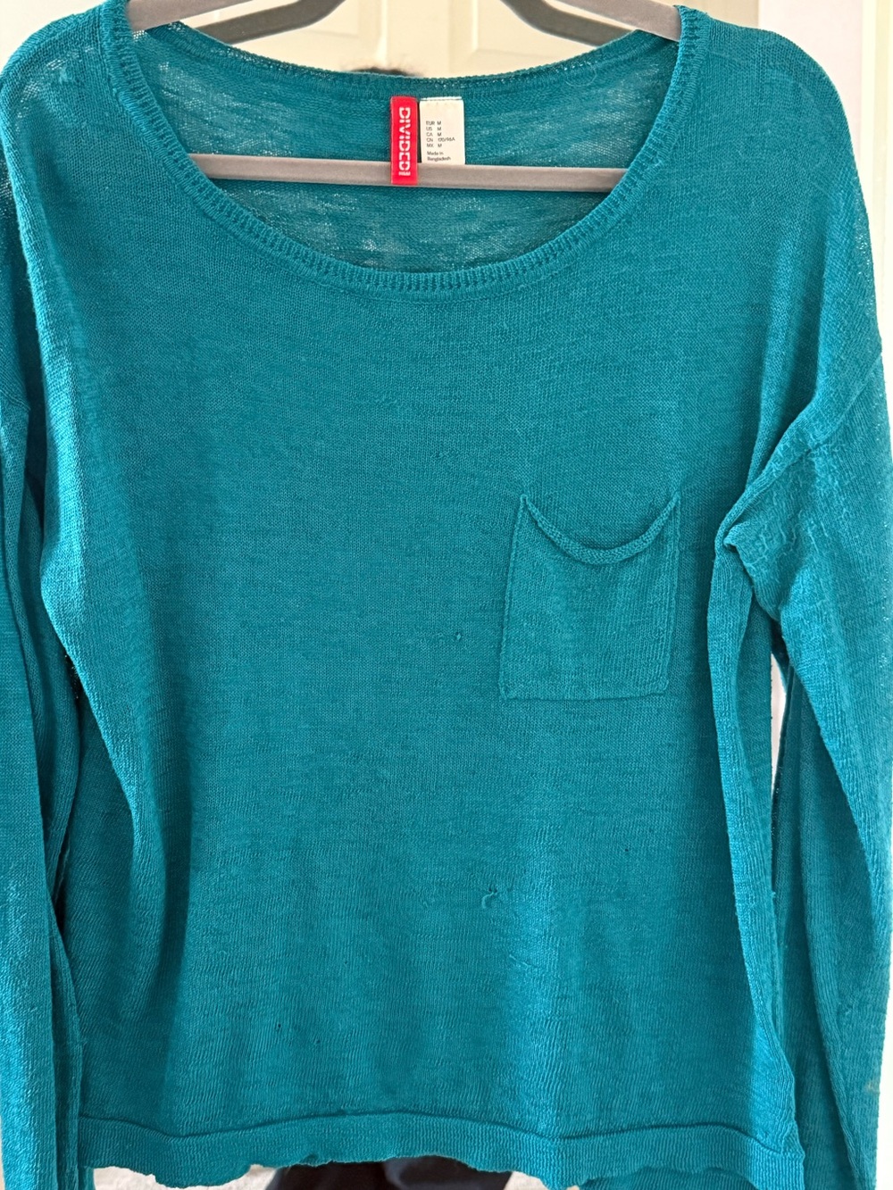 Divided Teal Scoop Neck Lightweight Pocket Sweater - Women